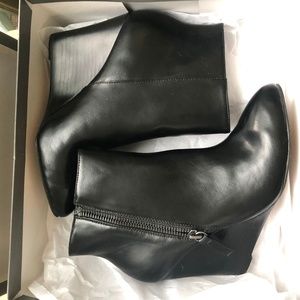 BRAND NEW Black Leather Wedge Bootie
